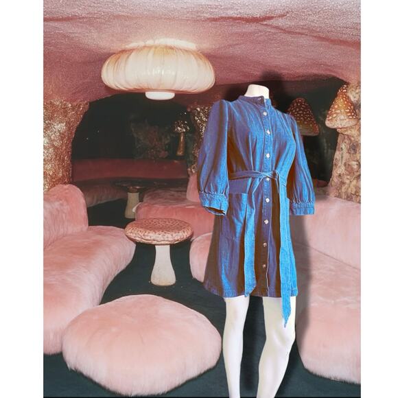 Denim Dress, Belted Dress, short sleeve - Picture 2 of 4